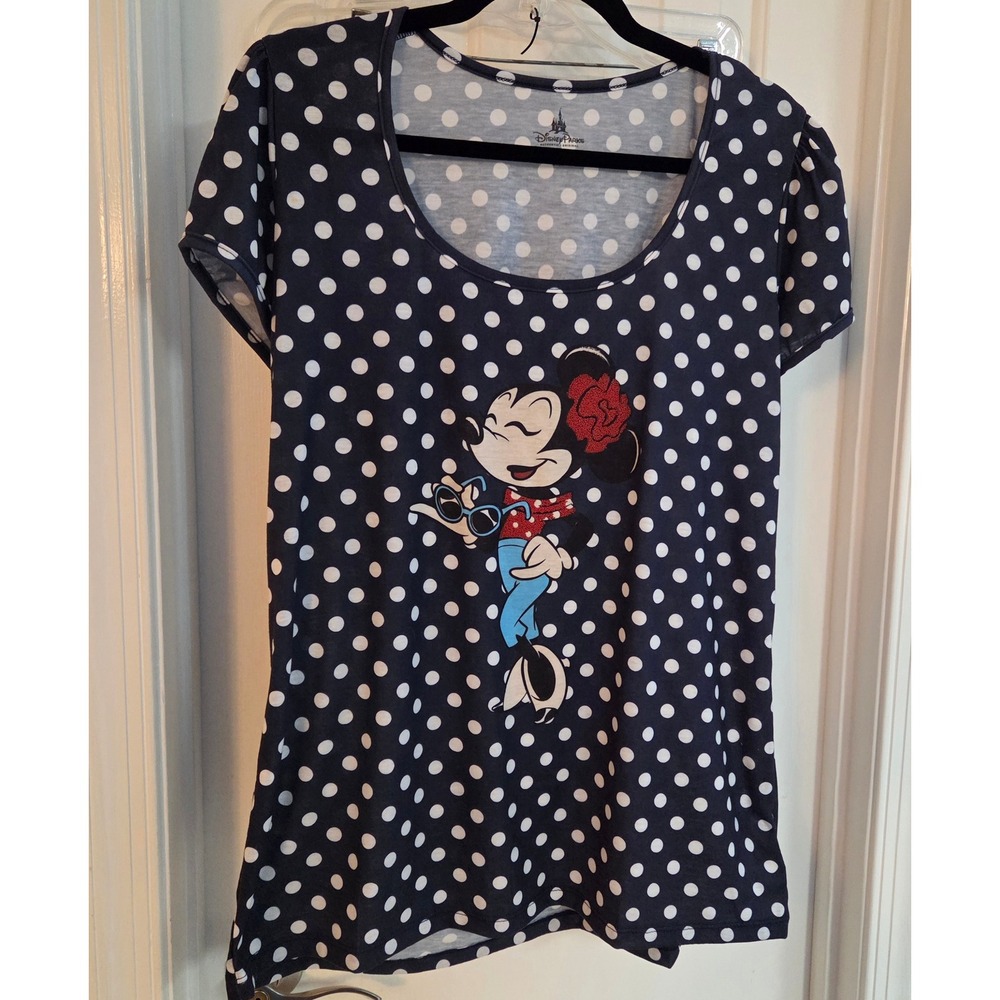 Disney Parks Minnie Mouse Polka Dot Navy Blue Graphic T-Shirt XL New